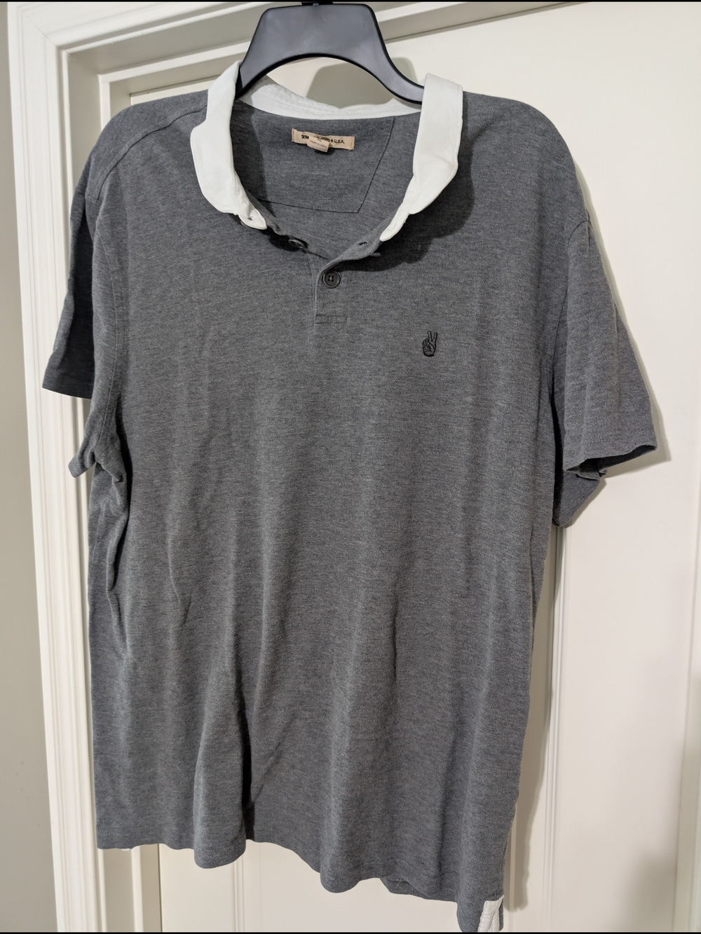 John Varvatos Gray Polo with White Contrast Collar - Picture 1 of 4